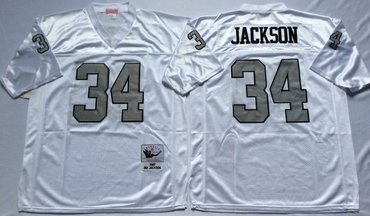 Mitchell And Ness Raiders #34 Bo Jackson White Throwback Stitched NFL Jersey