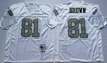 Mitchell And Ness Raiders #81  tim brown White Throwback Stitched NFL Jerseys