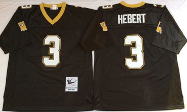 Mitchell And Ness Saints #3 Bobby Hebert  Black Throwback Stitched NFL Jerseys