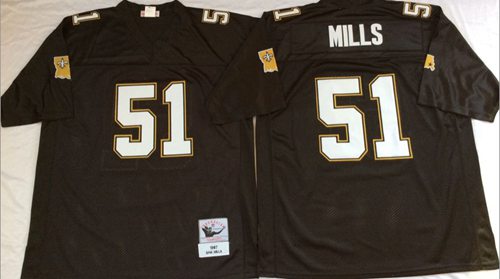 Mitchell And Ness Saints #51 Sam Mills Black Throwback Stitched NFL Jersey