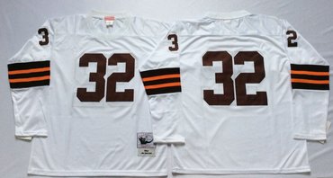 Mitchell And Ness browns #32 Jim Brown  white Throwback Stitched NFL Jersey