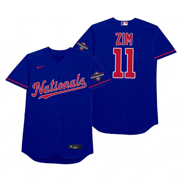 Mnes Washington Nationals #11 Ryan Zimmerman Nike Royal 2021 Players' Weekend Nickname Zim Jersey