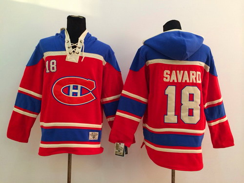 Montreal Canadiens #18 Serge Savard Red Old Time Hockey Hoodie Stitched
