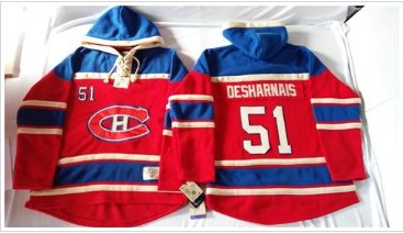 Montreal Canadiens #51 David Desharnais Red Sawyer Hooded Sweatshirt Stitched NHL Jersey