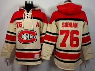 Montreal Canadiens #76 P.K Subban Cream Sawyer Hooded Sweatshirt Stitched NHL Jersey