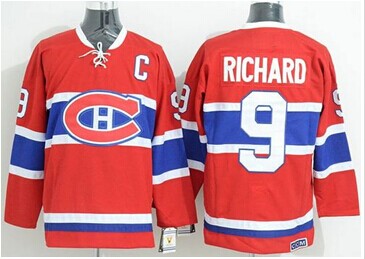 Montreal Canadiens #9 Maurice Richard Red CCM Throwback Stitched NHL Jersey