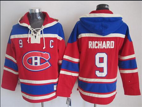 Montreal Canadiens #9 Maurice Richard Red Old Time Hockey hoodies Stitched