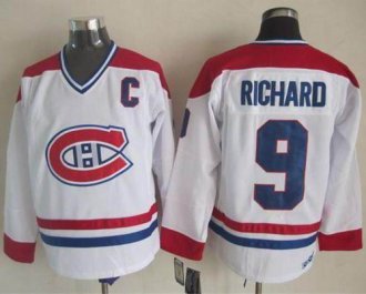 Montreal Canadiens #9 Maurice Richard White CH-CCM Throwback Stitched NHL jersey