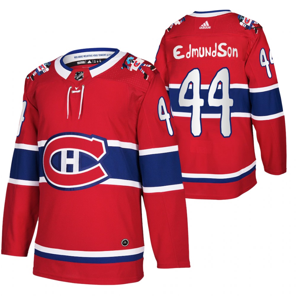Montreal Canadiens Joel Edmundson Red 12th Annual oneGOALtoASSIST Benoit Tardif Jersey