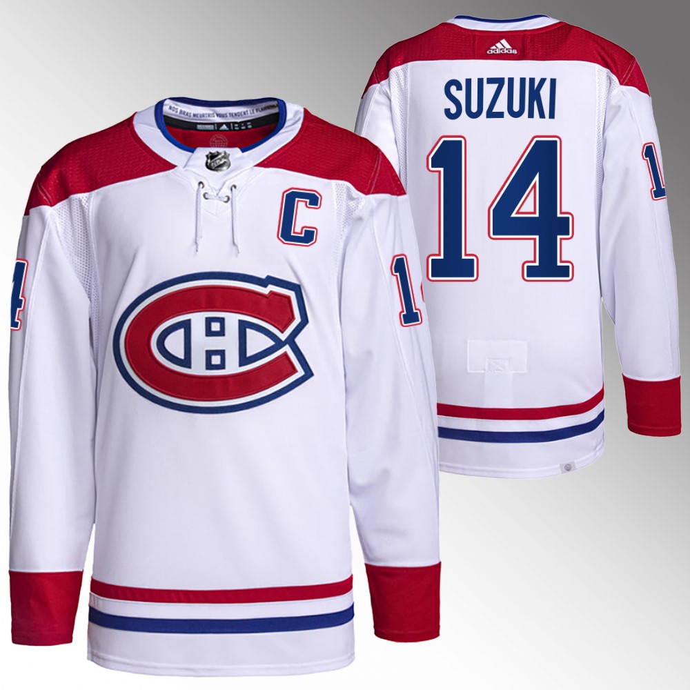 Montreal Canadiens Nick Suzuki White 2023 Captain Patch Primegreen Authentic Jersey