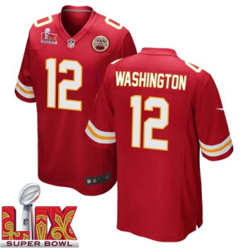 Montrell Washington No 12 Men Super Bowl LIX Kansas City Chiefs Home Game 2025 Jersey- Replica