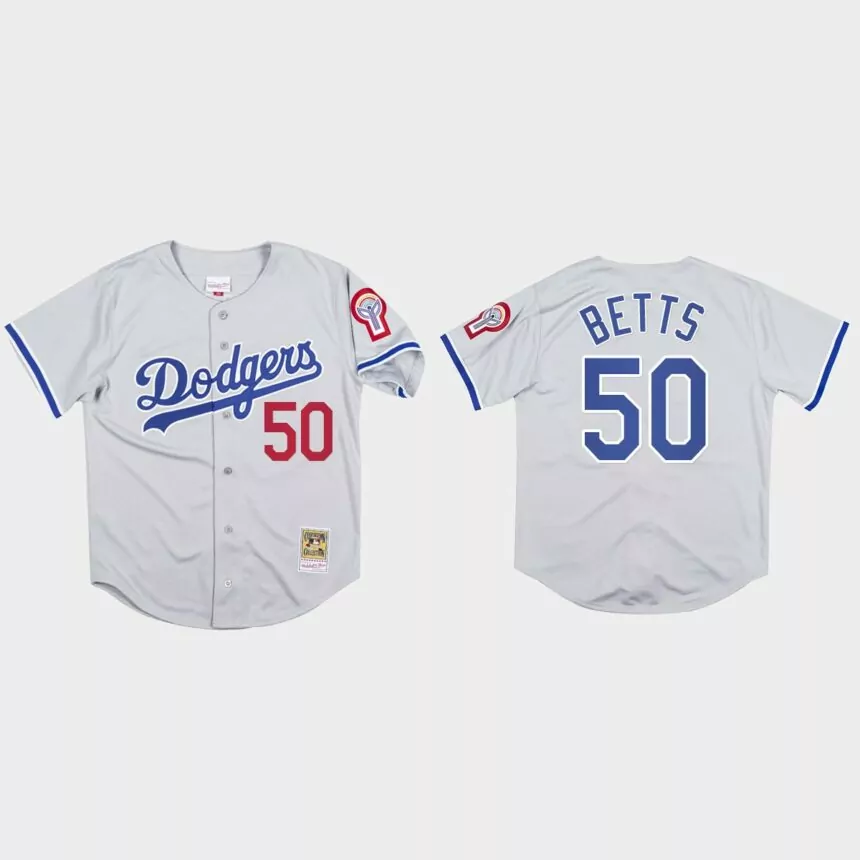 Mookie Betts #50 Los Angeles Dodgers Mitchell & Ness 1981 Authentic Jersey – Gray