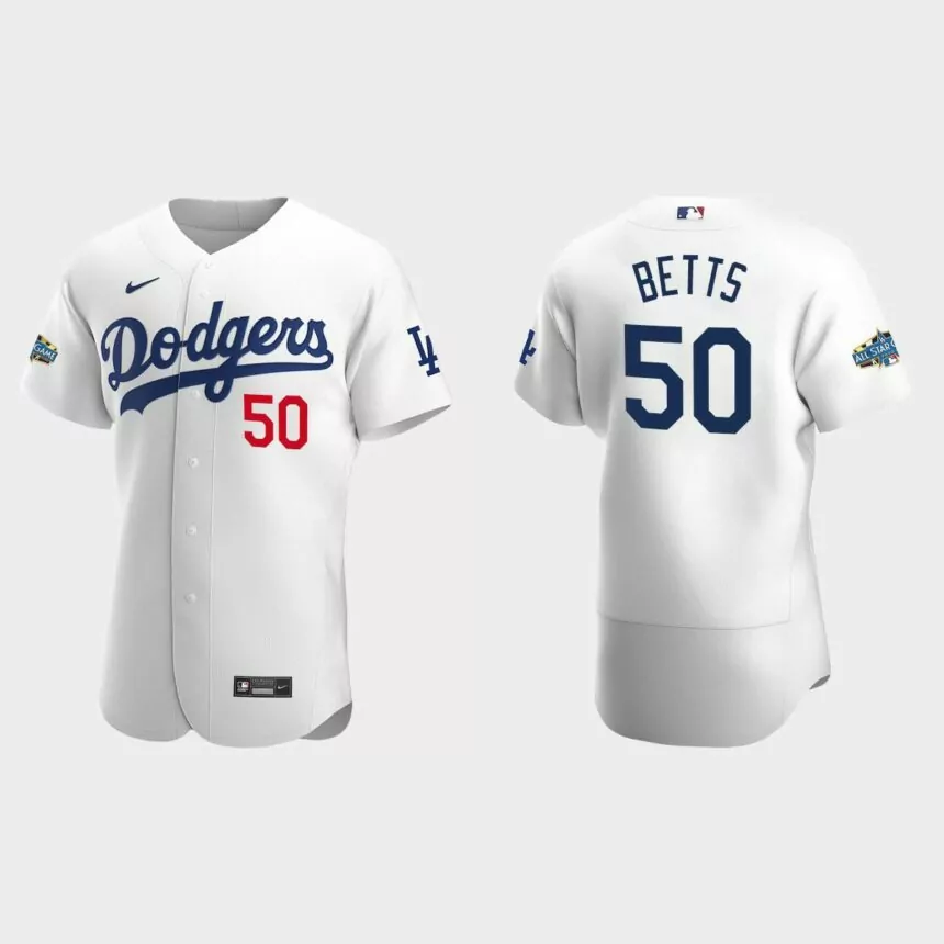 Mookie Betts #50 Los Angeles Dodgers White Authentic Patch 2020 Home Jersey