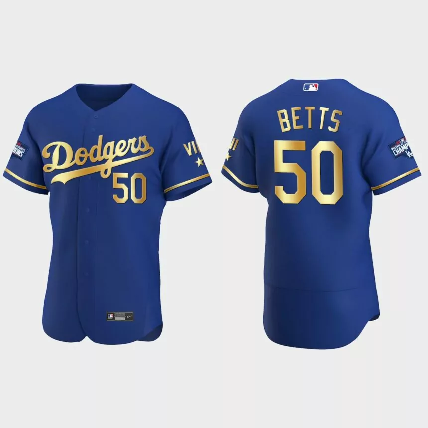 Mookie Betts Los Angeles Dodgers 2021 Gold Program World Series Champions Jersey – Royal