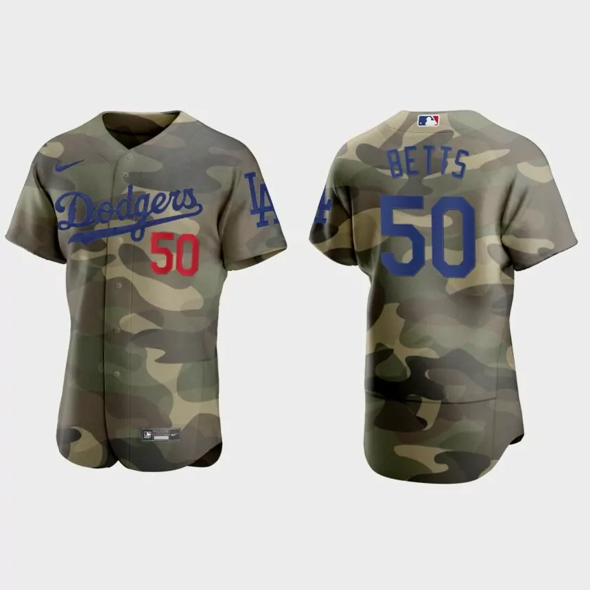 Mookie Betts Los Angeles Dodgers 2021 National Armed Forces Day Authentic Jersey – Camo