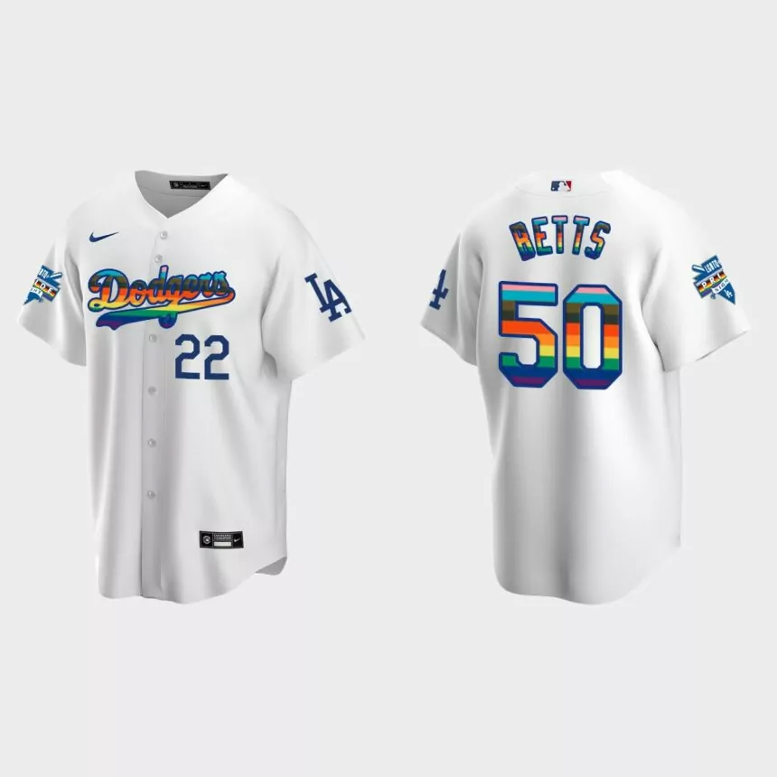 Mookie Betts Los Angeles Dodgers 2022 Pride Night LGBTQ Replica Jersey – White