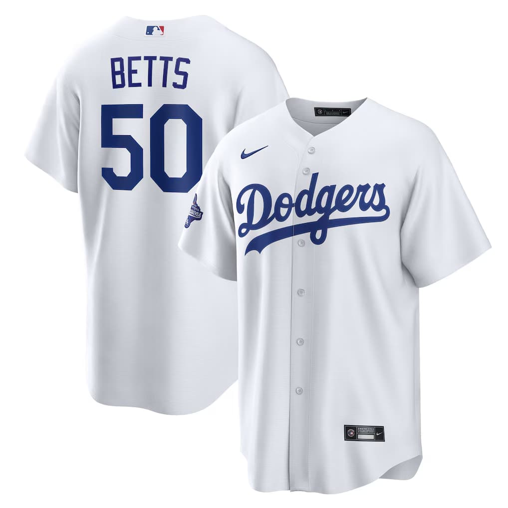 Mookie Betts Los Angeles Dodgers Nike Home 2025 World Series Champions Replica Jersey - White