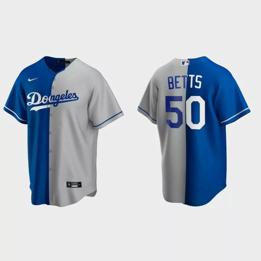 Mookie Betts Los Angeles Dodgers Split Replica Jersey – Royal Gray