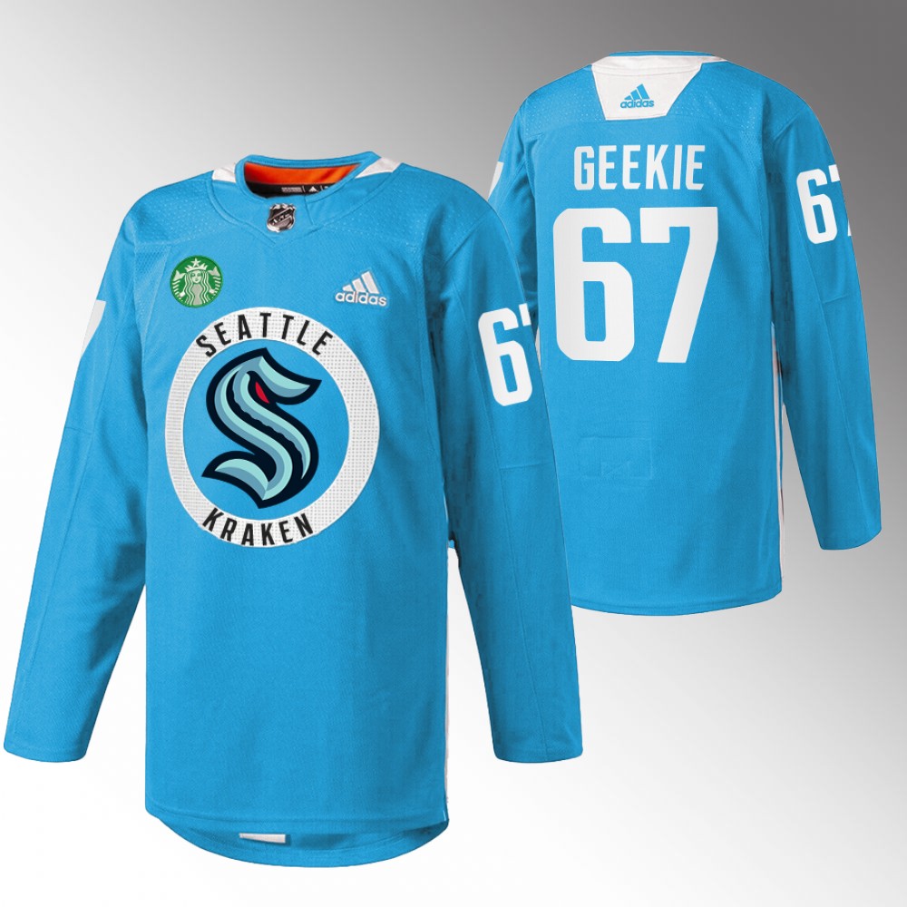 Morgan Geekie Kraken Practice Jersey Blue Warmup