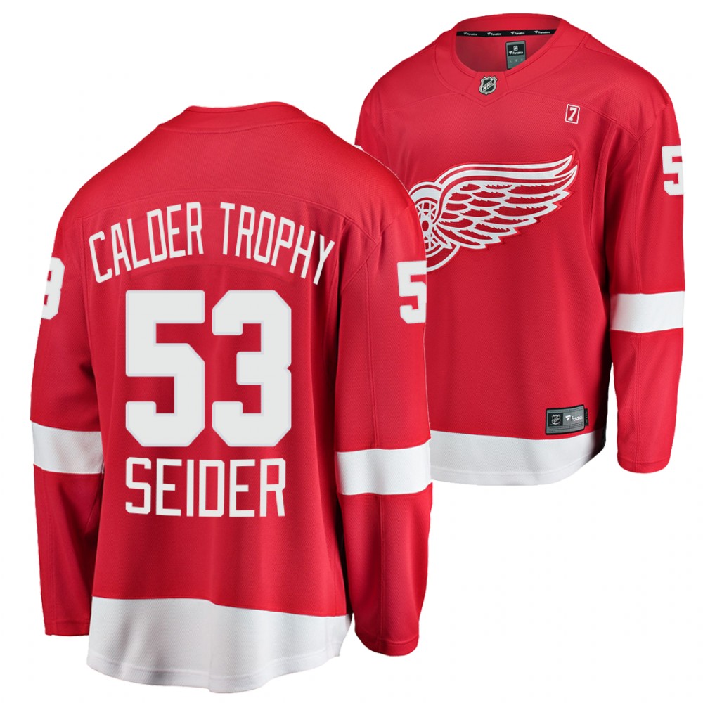 Moritz Seider Calder Trophy Red Wings #53 Red Jersey Awards Edition