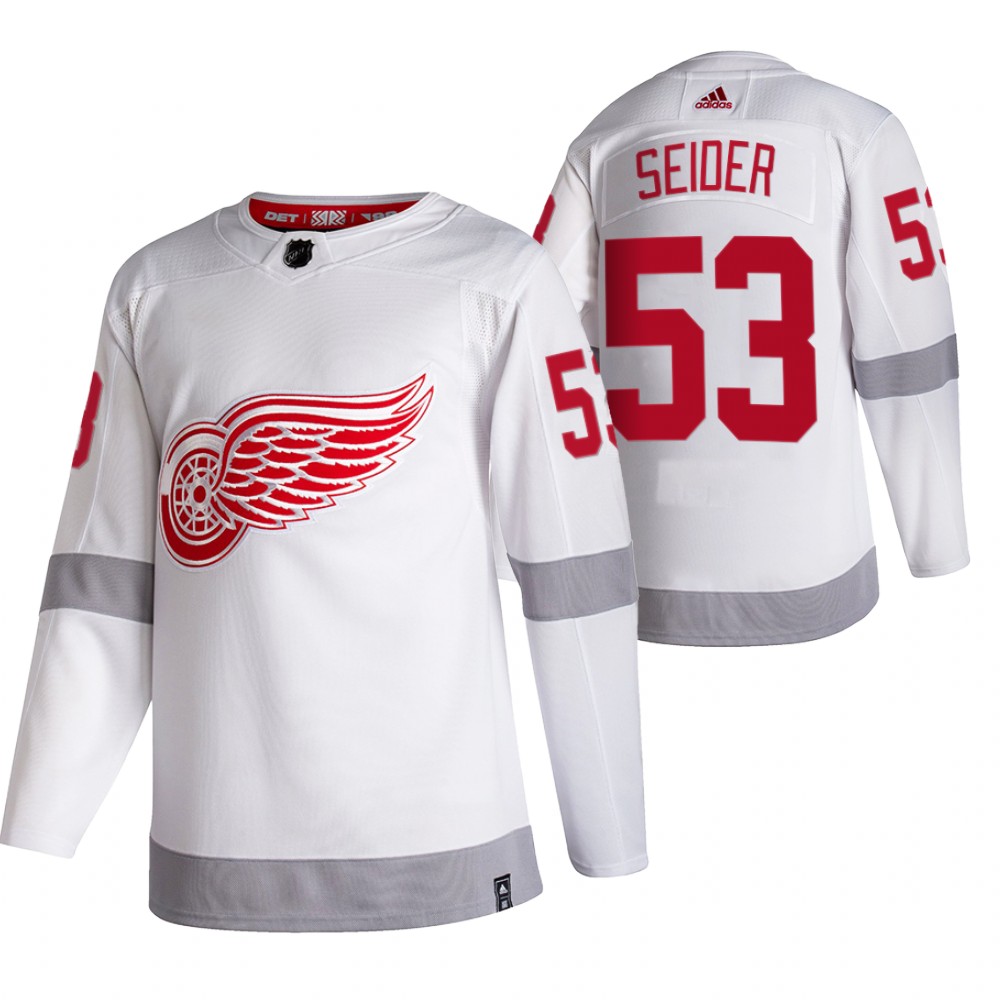 Moritz Seider Red Wings 2021 Reverse Retro White Special Edition Jersey