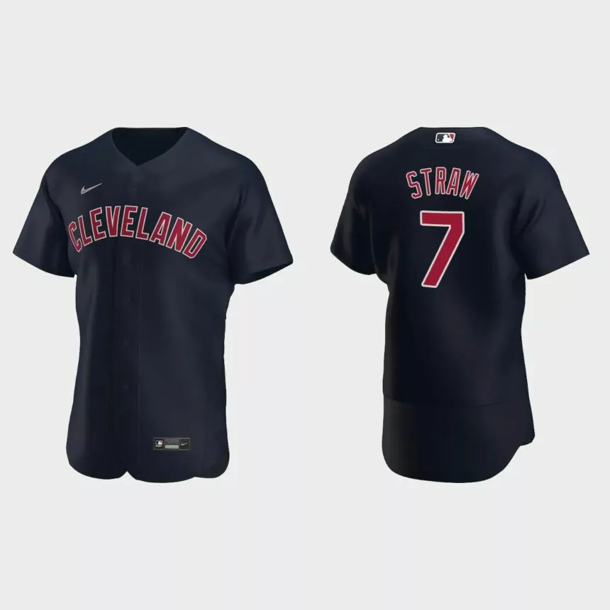 Myles Straw Cleveland Indians Authentic Alternate Jersey – Navy