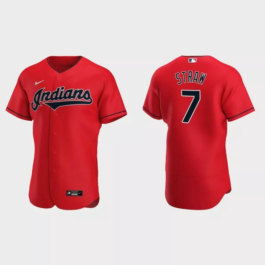Myles Straw Cleveland Indians Authentic Alternate Jersey – Red