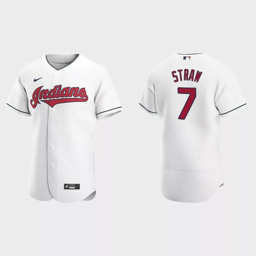 Myles Straw Cleveland Indians Authentic Home Jersey – White