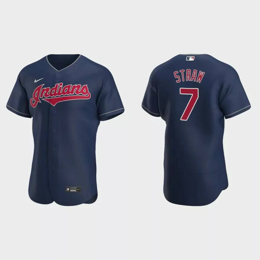 Myles Straw Cleveland Indians Authentic Jersey – Navy