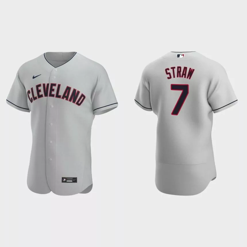 Myles Straw Cleveland Indians Authentic Road Jersey – Gray