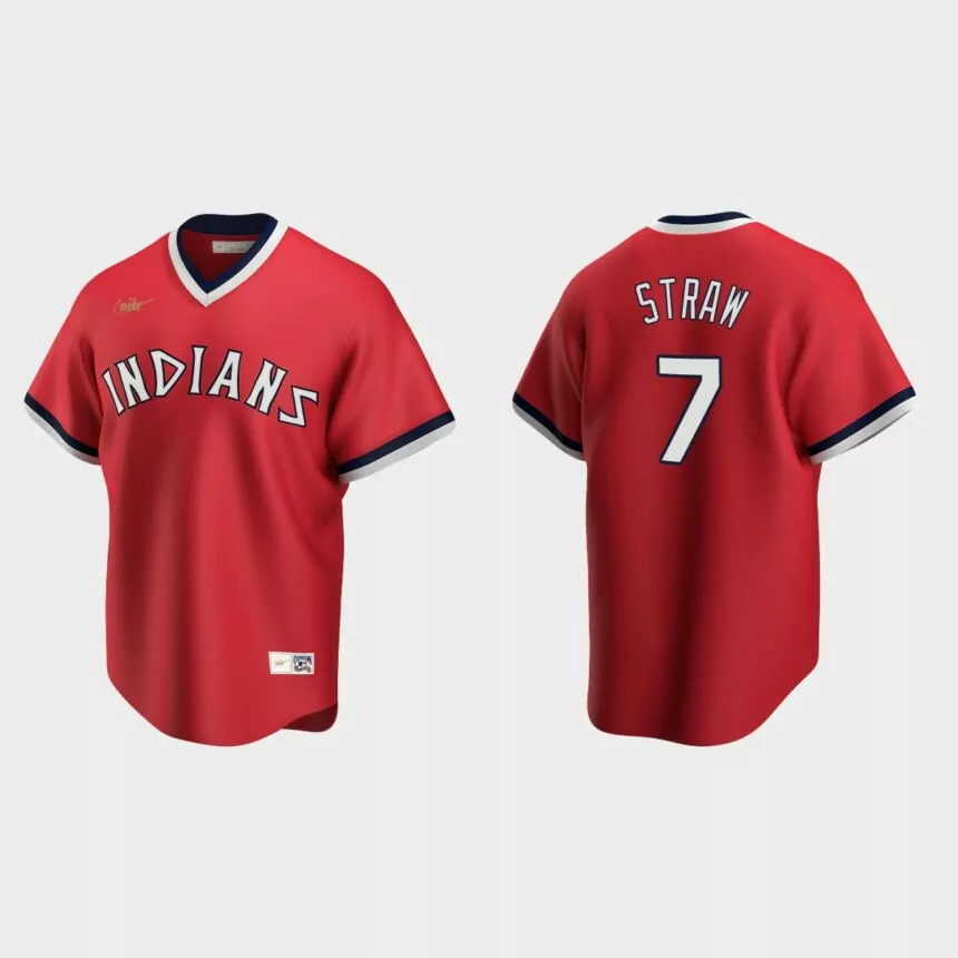 Myles Straw Cleveland Indians Cooperstown Collection Road Jersey – Red