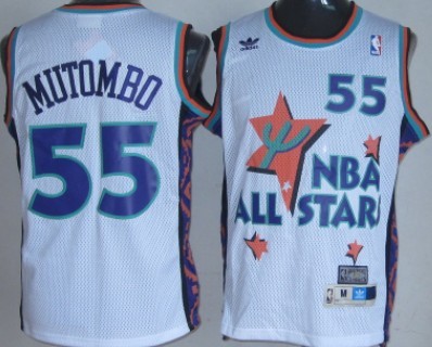 NBA 1995-1996 All-Star #55 Dikembe Mutombo White Swingman Throwback Jersey