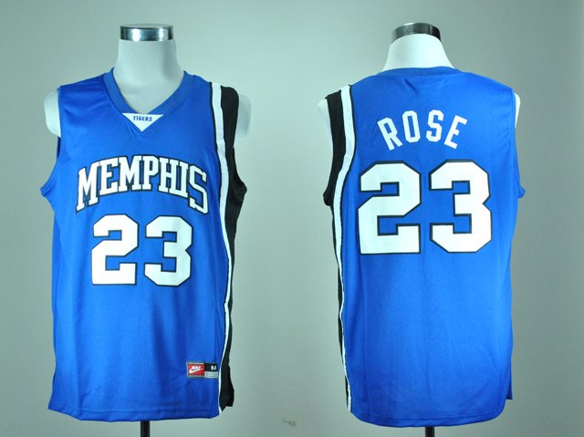 NBA NCAA Memphis Tigers Derrick Rose 23 Blue College Basketball Throwback Jersey