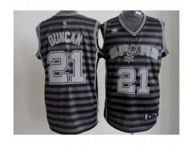 NBA San Antonio Spurs #21 Tim Duncan Grey Whith Black Strip Revolution 30 Swingman NBA Jerseys