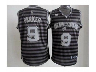 NBA San Antonio Spurs #9 Tony Parker Grey Whith Black Strip Revolution 30 Swingman NBA Jerseys