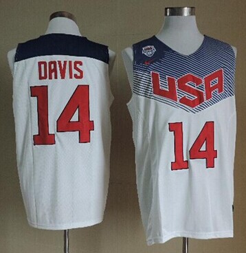 NEW 2014 Team USA #14 Anthony Davis White Stitched NBA Jersey