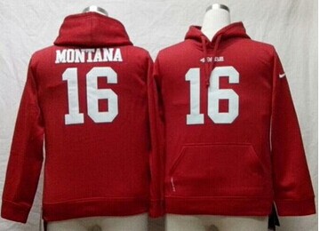 NEW 49ers #16 Joe Montana Red Youth Pullover NFL Hoodie