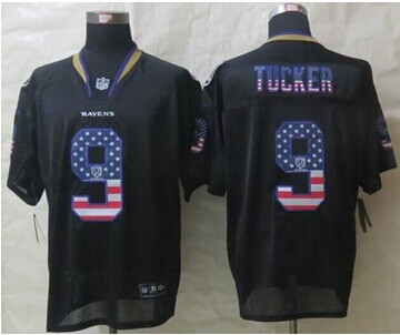 NEW Baltimore Ravens #9 Justin Tucker Black NFL Elite USA Flag Fashion Jersey