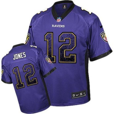 NEW Baltimore ravens #12 Jacoby Jones Purple Stitched NFL Elite Drift Fashion Jerseys
