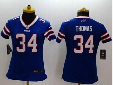 NEW Bills #34 Thurman Thomas Royal Blue Team Color Women's Stitched NFL jersey