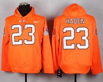 NEW Browns #23 Joe Haden Orange Pullover NFL Hoodie