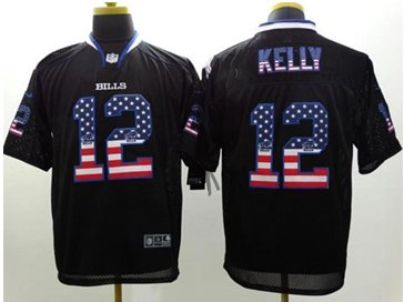 NEW Buffalo Bills #12 Jim Kelly Black NFL Elite USA Flag Fashion Jersey