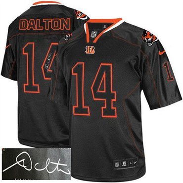 NEW Cincinnati Bengals #14 Andy Dalton Lights Out Black Jerseys(Signed Elite)