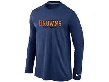 NEW Cleveland Browns Authentic font Long Sleeve T-Shirt D.Blue