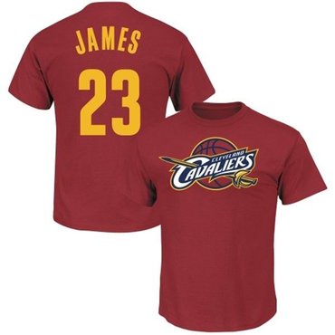NEW Cleveland Cavaliers #23 LeBron James Majestic Wine Player Name and Number T-Shirt