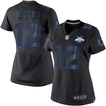 NEW Colts #12 Andrew Luck Black Impact With 30TH Seasons Patch Women's Stitched NFL Limited Jersey