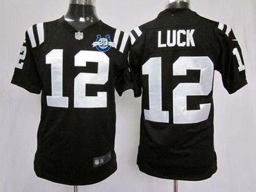 NEW Colts #12 Andrew Luck Black Shadow With 30TH Seasons Patch Men's Stitched NFL Game Jersey