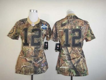 NEW Colts #12 Andrew Luck Camo With 30TH Seasons Patch Women's Stitched NFL Realtree Elite Jersey