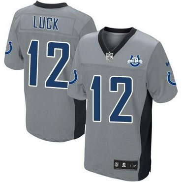 NEW Colts #12 Andrew Luck Grey Shadow With 30TH Seasons Patch Youth Stitched NFL Elite Jersey