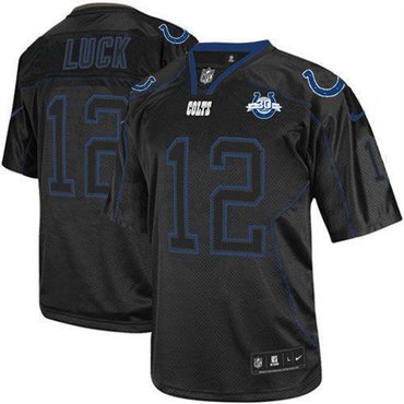 NEW Colts #12 Andrew Luck Lights Out Black With 30TH Seasons Patch Youth Stitched NFL Elite Jersey